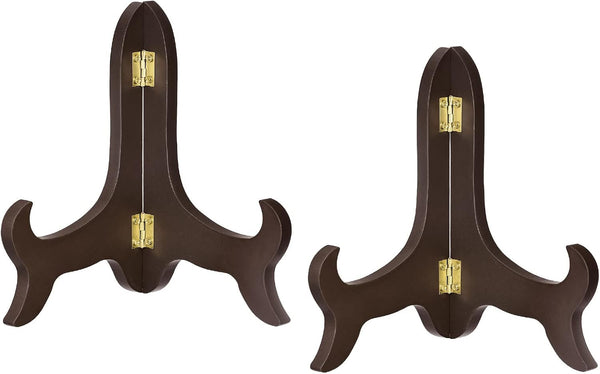 uxcell 2pcs 6" Easel Plate Holder, Wooden Folding Display Stand, Brown for Decorative Picture Frame
