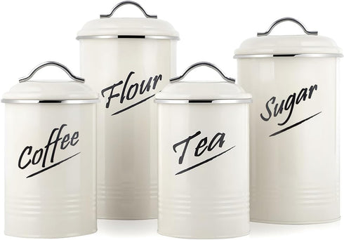 Hillbond Canister Sets, Ivory Food Storage Containers, Carbon Steel Decorative Storage Jars Set of 4