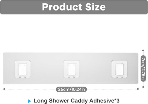 3 Pack Lsnisni Shower Caddy Adhesive Replacement, Waterproof Shower Shelf Adhesive Strips, Strong Adhesive Flat Hooks