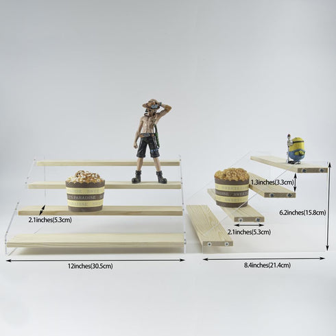 PACKGILO 4 Tier Acrylic Display Stand for Figures Wooden Risers for Display Case Craft Fair Acrylic Cupcake Stand