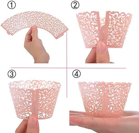 YOZATIA Vine Cupcake Wrappers, 60PCS Lace Liners for Regular Sized Cupcake (Pink)