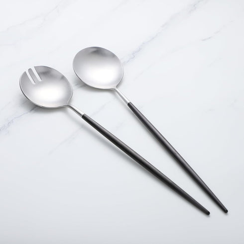 Salad Servers Spoon and Fork Set, 11.41 inch, 18/10 Stainless Steel with Titanium Plating (Black Silver)