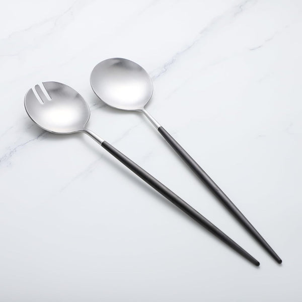 Salad Servers Spoon and Fork Set, 11.41 inch, 18/10 Stainless Steel with Titanium Plating (Black Silver)