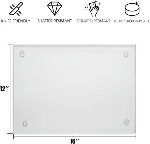 Tempered Glass Cutting Board, 16"x 12" Clear Glass Board for Kitchen Countertop, Scratch Resistant