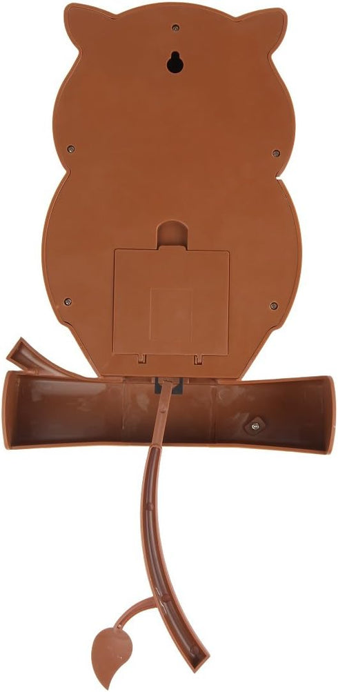 Lily's Home Pendulum Owl Clock, Brown (15 Inches) – Battery Powered, Revolving Eyes, Whimsical Bedroom Décor