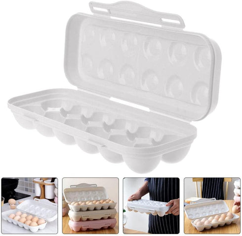 Egg Holder Refrigerator Storage Container, 12 Count Plastic Covered Egg Tray, Dozen-section Carrier Bin with Lid