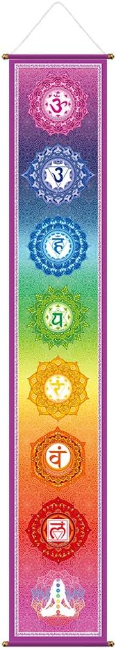 Funnytree 12"x71" Large Yoga Tapestry, 7 Chakra Mandala Wall Poster, Durable Fabric Indoor Outdoor Decor