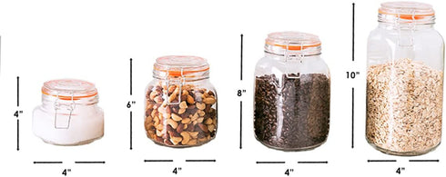 Home Basics 4 Piece Canister Set for Kitchen, Clear Glass with Metal Latches & Silicone Seals