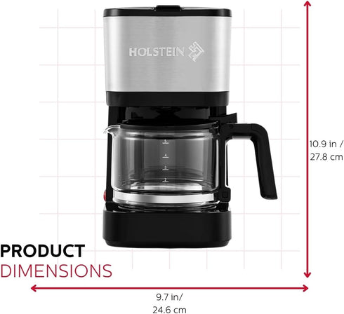 Holstein Housewares Simply Brew 5 Cup Stainless Steel Drip Coffee Maker with Reusable Filter, Black