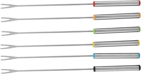 Fondue Sticks 6pcs, Stainless Steel Smores Sticks with Heat Resistant Handle for Cheese Meat Chocolate Dessert Roast