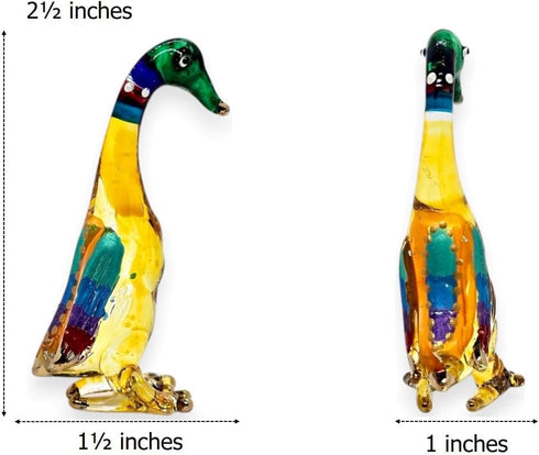 Tiny 2½" High Multicolor Standing Goose Figurine - Miniature Hand Blown Painted Glass Birds Decorative Collectible
