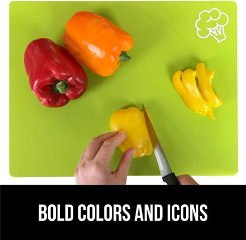 Gorilla Grip 100% BPA-Free Flexible Cutting Board Set of 4, Durable Plastic Mats, Dishwasher Safe, Multi Color