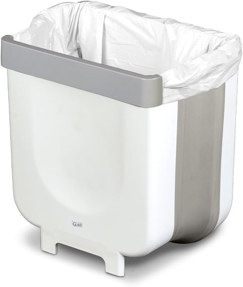 Glad Roomate Collapsible Waste Bin, 2 Gallon, Compact Travel Trash Can with Expandable Design