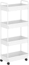 Buzowruil Rolling Storage Cart, 4 Tier Mobile Shelving Unit with Wheels for Kitchen, Bathroom, and Laundry, White.