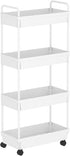 Buzowruil Rolling Storage Cart, 4 Tier Mobile Shelving Unit with Wheels for Kitchen, Bathroom, and Laundry, White.