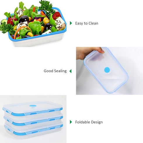 Alimat PluS 40.5oz Silicone Food Storage Containers, 3 Pack Set of 1200ml Extra Large Collapsible Containers with Lids