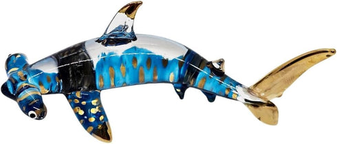 Tiny 3?" Gold Dotted Blue Hammerhead Shark Figurine, Miniature Hand Blown Glass Collectible