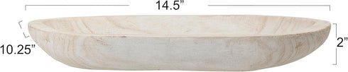 BOLTCORRSE Large Whitewashed Decorative Wood Bowl - Hand Carved Paulownia Tray for Coffee Table Centerpiece & Entryway