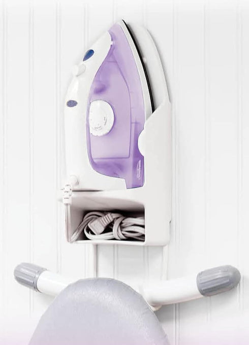 Woolite Wall Mount Iron and Ironing Board Organizer, Laundry Room Storage, Fits Most Irons, Easy Assembly, White