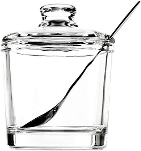 123Arts Glass Sugar Bowl Spice Jar with Lid and Stainless Steel Spoon