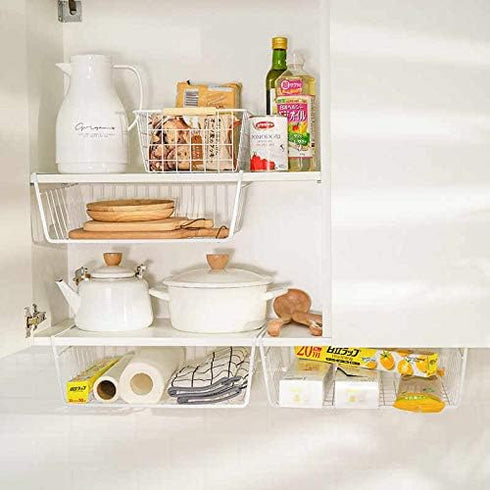 Tebery 2 Pack White Under Shelf Wire Basket, Hanging Storage Baskets for Kitchen Pantry Desk Organizer
