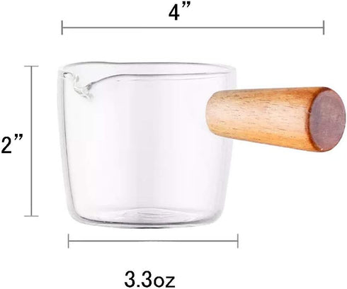 Glass Creamer Coffee Milk Sauce Serving Pitcher - 2pcs Large Jug with Wood Handle