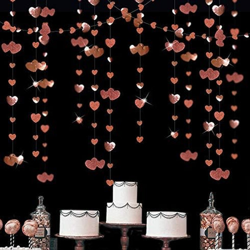 Valentines Day Party Decorations, Rose Gold Heart Garland Hanging Paper Love Heart Streamer Banner