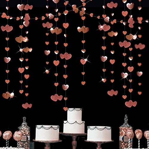 Valentines Day Party Decorations, Rose Gold Heart Garland Hanging Paper Love Heart Streamer Banner