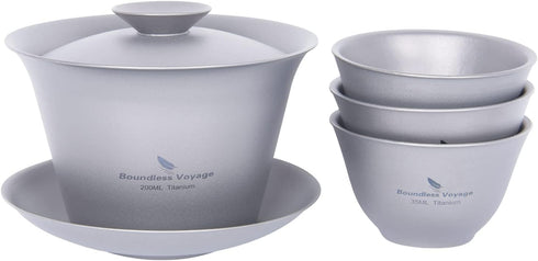 iBasingo 200ML Titanium Gaiwan Kung Fu Teacup with Lid and Saucer Set