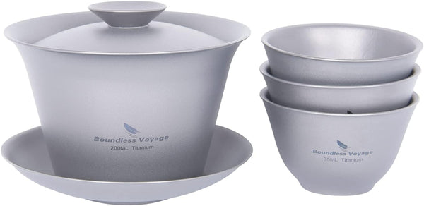 iBasingo 200ML Titanium Gaiwan Kung Fu Teacup with Lid and Saucer Set