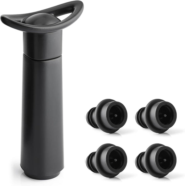 OWO Wine Vacuum Pump and 4 Stopper, Wine Saver & Preserver, Reusable