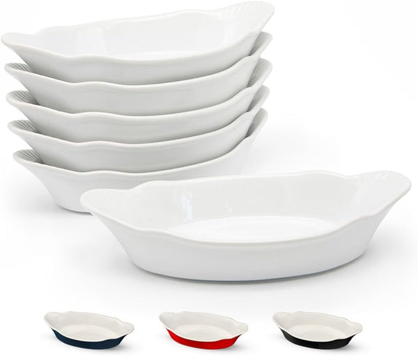 Kook Au Gratin Baking Dishes, Set of 6 Mini Casserole Dish, 12 oz, Oven & Microwave Safe, Marshmallow White