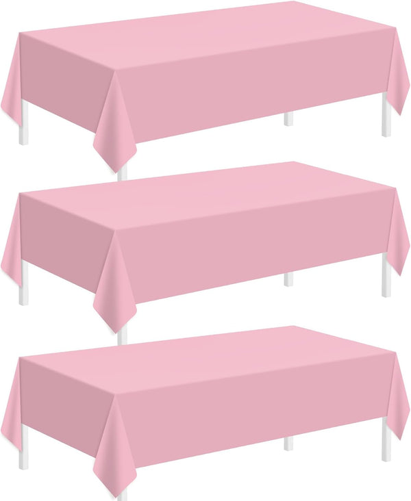 Childom 3 Pack Plastic Tablecloths for Rectangle Tables, 54" x 108", Pink Disposable for Parties
