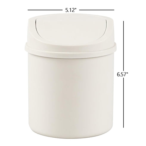 Tiny Plastic Garbage Can 0.7 Gallon, Mini Trash Can with Swing-Top Lid, White