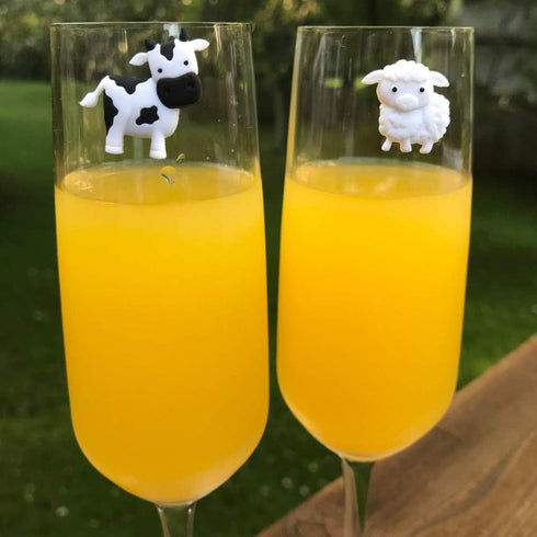 Set of 6 Barnyard Animal Wine Charms – Magnetic Glass Markers and Identifiers