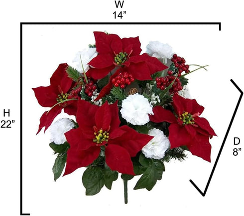Admired By Nature 18 Stems Artificial Poinsettia Bouquet, Faux Velvet Christmas Flower for Home Decor