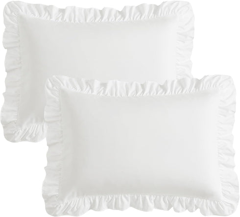 Set 2, 20" 30", KKJIAF Ruffle Pillow Cases Queen Size of Ruffled Pillow Covers with Envelope Closure, Wrinkle Resistant