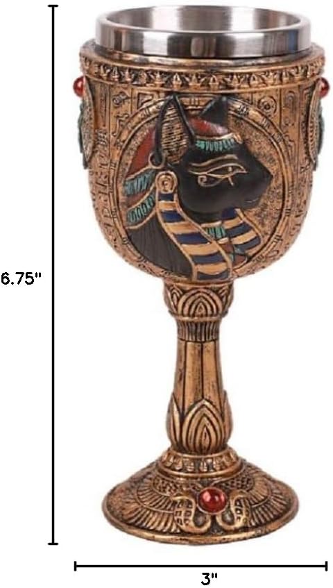 Pacific Giftware 7oz Wine Goblet, Egyptian Royalty Bastet with Removable Stainless Steel Insert