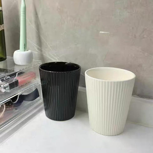 Ceramic Vertical Stripe Toothbrush Cup, Couple Ceramic Toothbrush Cup, Bathroom Tumbler, Striped Ceramic Coffee Mug