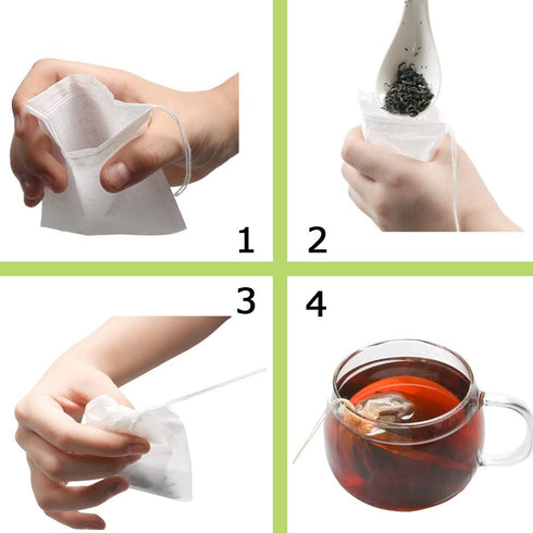 Tea Filter Bags - Disposable Tea Infuser with Drawstring for Loose Leaf Tea, Set of 200 (White)