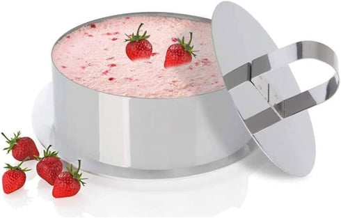 Round Food Molding Set - Stainless Steel Plating Forming Rings, Includes 3 Rings and 1 Fitted Press, 3.15 by 1.5-Inches