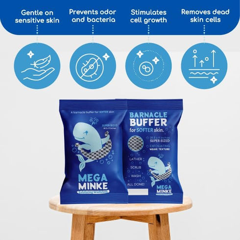 JJ KENT MEGA Minke Exfoliating Washcloth - Reusable Exfoliating Body Scrubber and Dead Skin Remover for Super Soft Skin