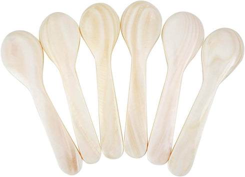 DUEBEL Set of 6 White Mother of Pearl Caviar Spoons for Serving Caviar, Egg, Ice Cream, Coffee (11x2.5cm)
