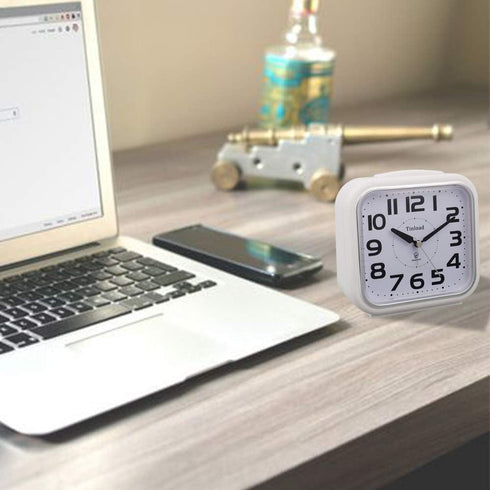 5.5" Large Analog Alarm Clock, Silent Non Ticking, Gentle Wake Beep Sounds, Battery Operated, White