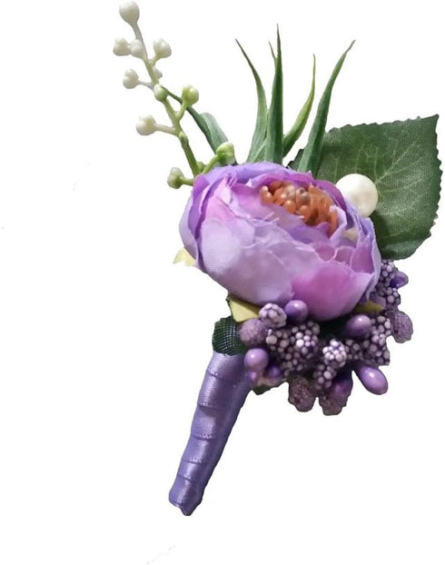 6 Pieces Groom Boutonniere - Light Purple Wedding Flowers Party Decoration