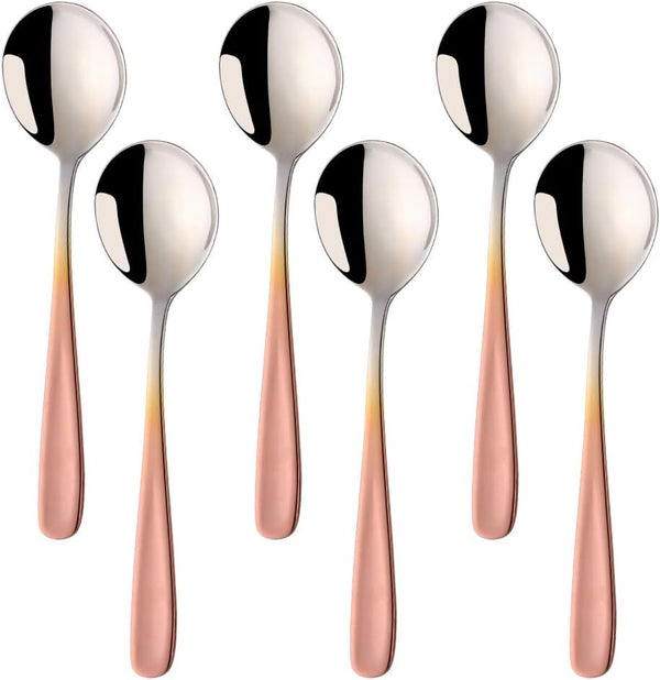Buyer Star Bouillon Spoon Sets, 7-Inch Round Soup Spoons, Stainless Steel Finished Table Dinner Spoons