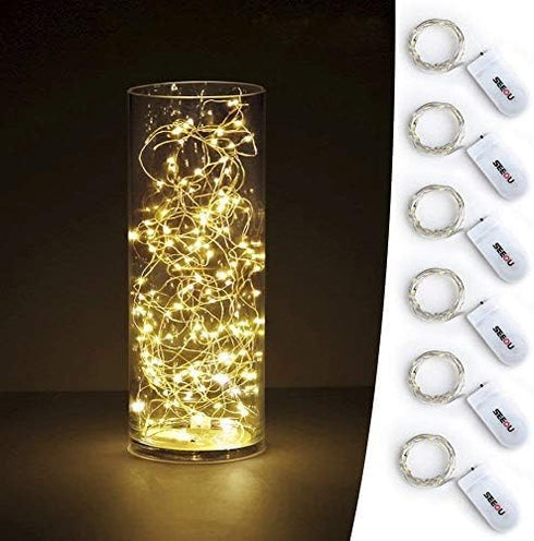 YKB 6 PCS LED Starry Fairy Lights with 20 Micro LEDs on 3.3FT/1m Copper Wire, Warm White, 2xCR2032 Batteries