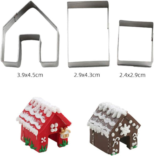 KALAIEN 3Pcs Mini House Mold Gingerbread Cookie Cutter Set, Stainless Steel, Cupcake Chocolate (Small)