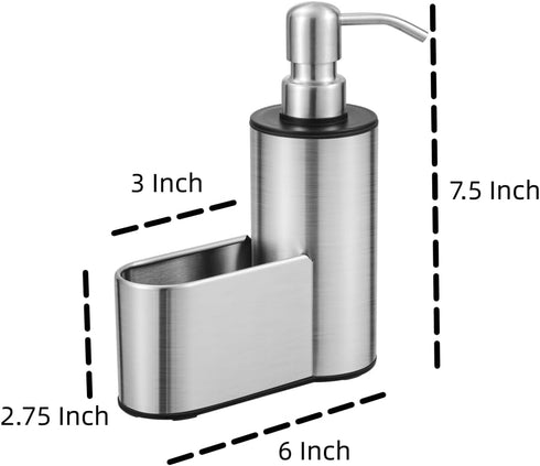 CHBKT 12 oz Countertop, Kitchen Soap Dispenser with Sponge Holder, Dish Soap Dispenser for Kitchen Sink Stainless Steel