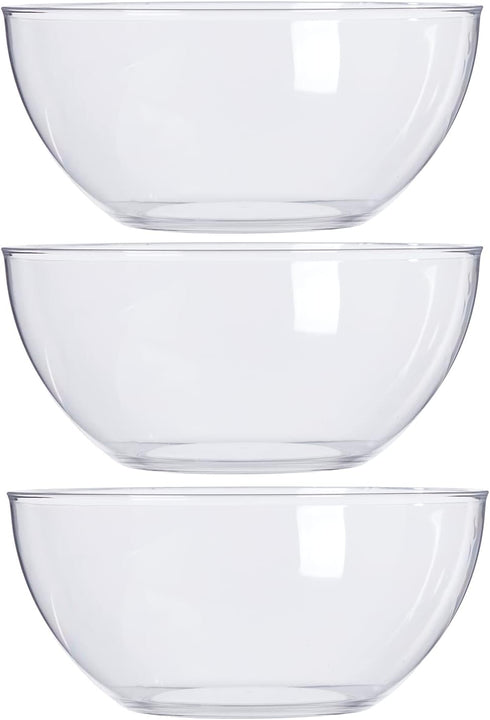 US Acrylic Vista Clear Plastic Bowls Set of 3, 10-inch Salad & Serving Bowls, BPA-free, 135 oz Capacity